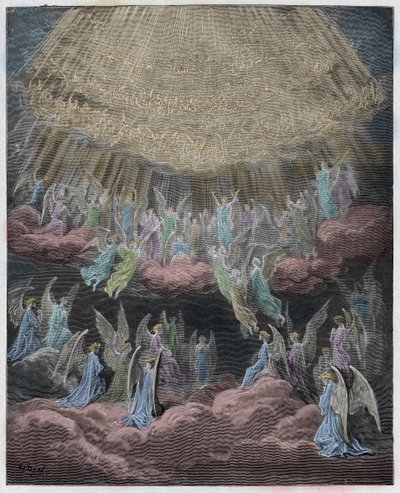 Paradiso, Canto 27: Het hemelse koor zingt Gloria In Excelsis Deo, illustratie uit De Goddelijke Komedie van Dante Alighieri, 1885 door Gustave after Dore